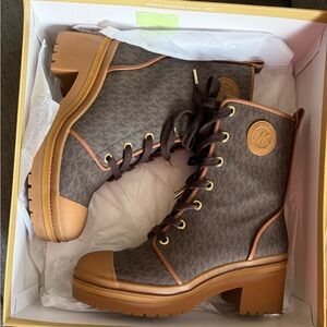 Michael Kors Brown and Tan Combat Boots